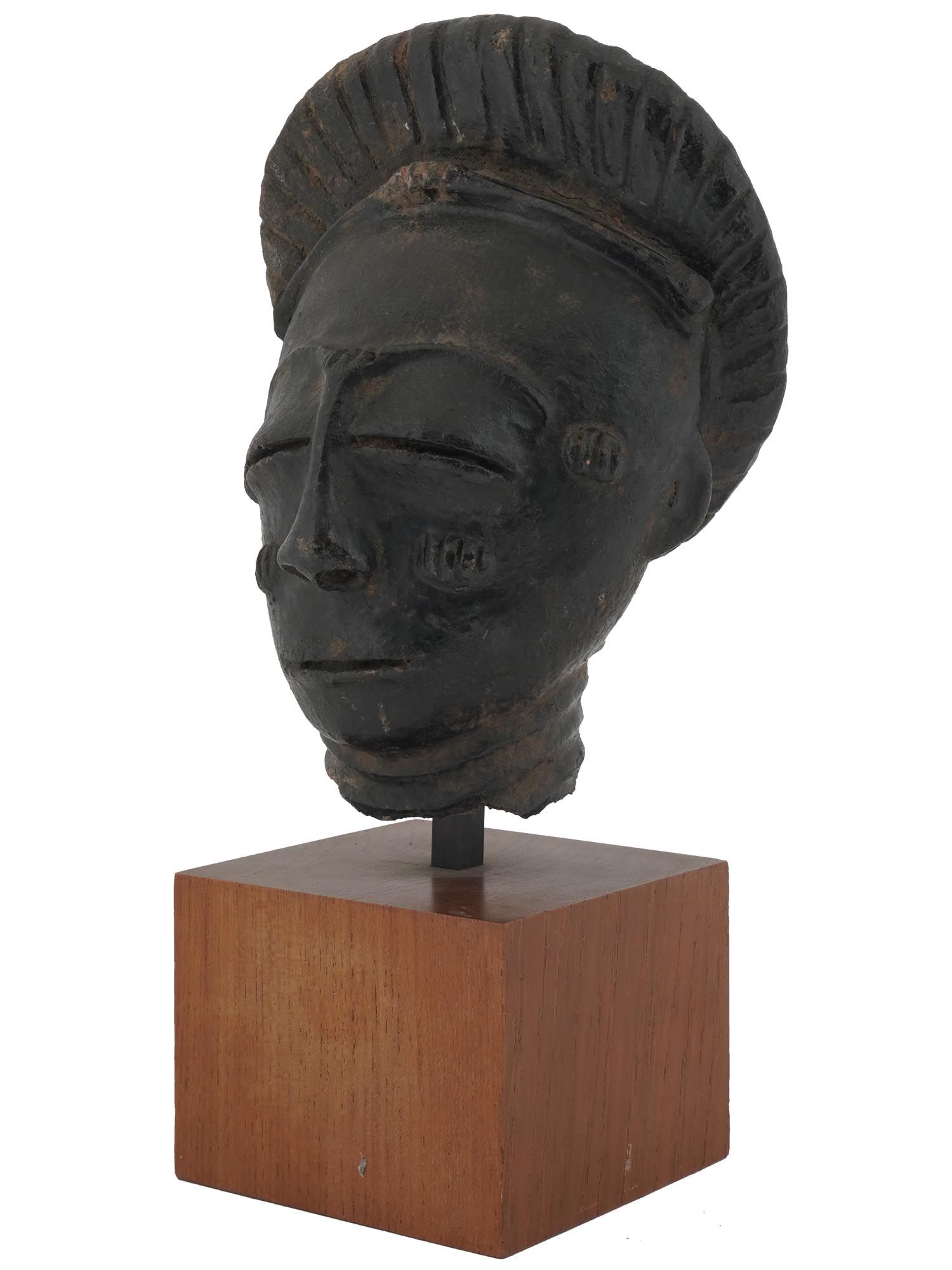 ANTIQUE 18TH CENT AFRICAN BRONZE HEAD SCULPTURE PIC-0